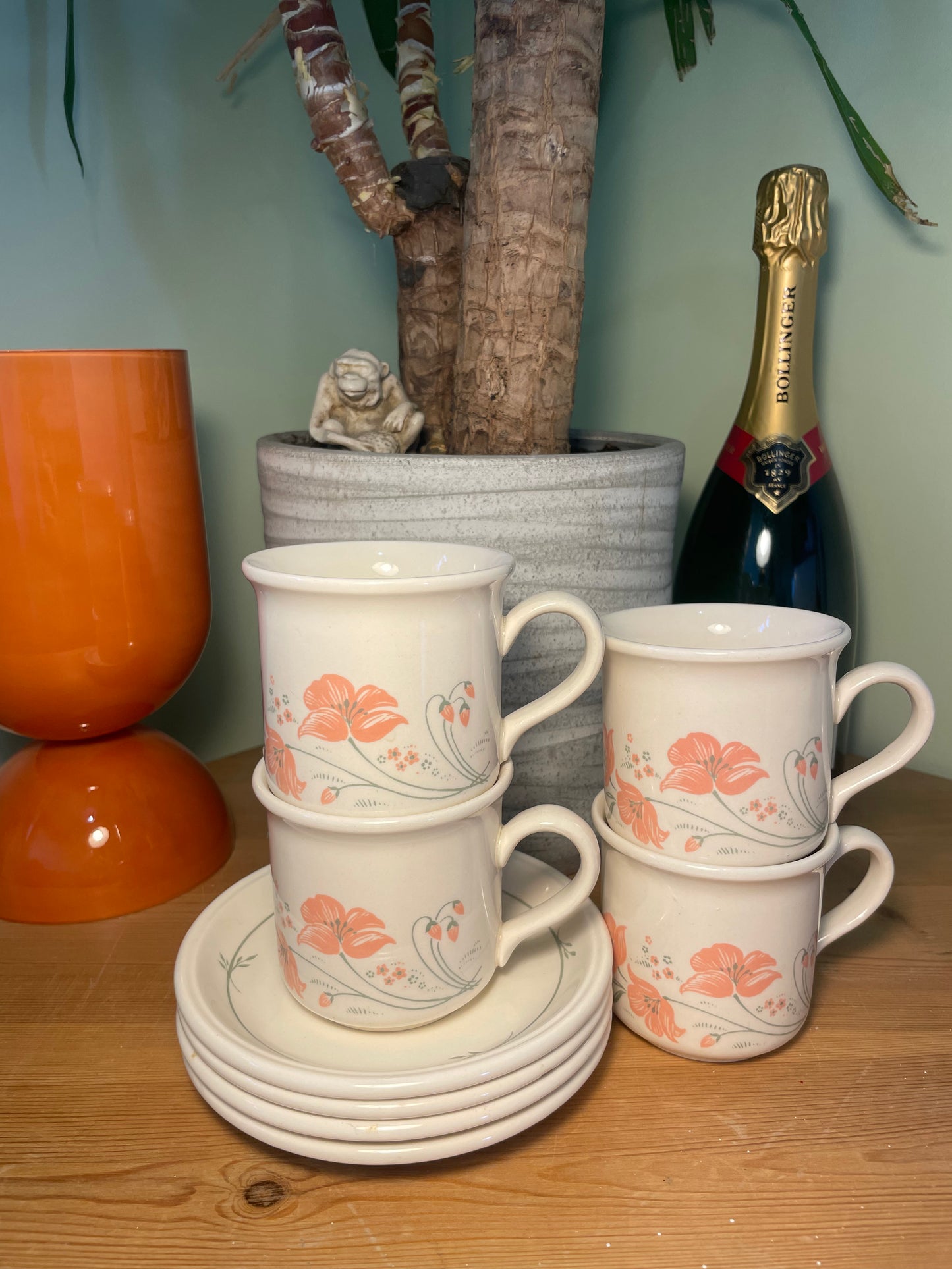 1970 BILTONS “pink poppy” mugs+saucers (set of 4)