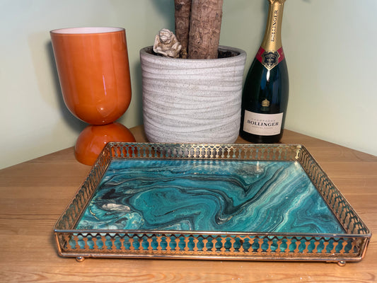 TURQUOISE BLUE FAUX MARBLE TRAY